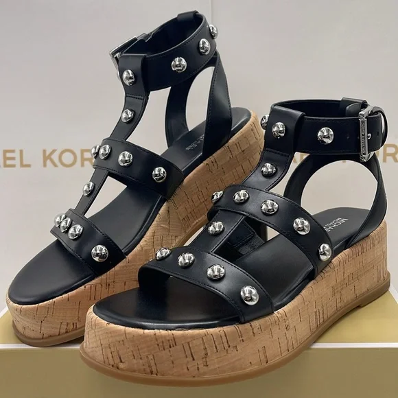 MICHAEL KORS Selah Studded Platform Gladiator Silver Studded Sandal
Black 
New - Picture 3 of 16